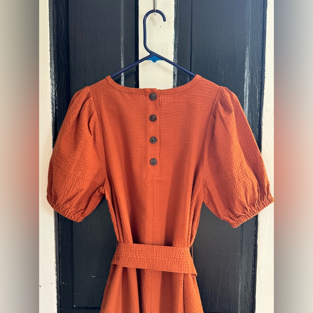 Madewell Seersucker Belted Midi Dress - size M - Picture 5 of 7